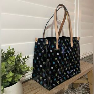 Vintage XL Dooney & Bourke IT Lunch Bag Black with multicolored DB monogram